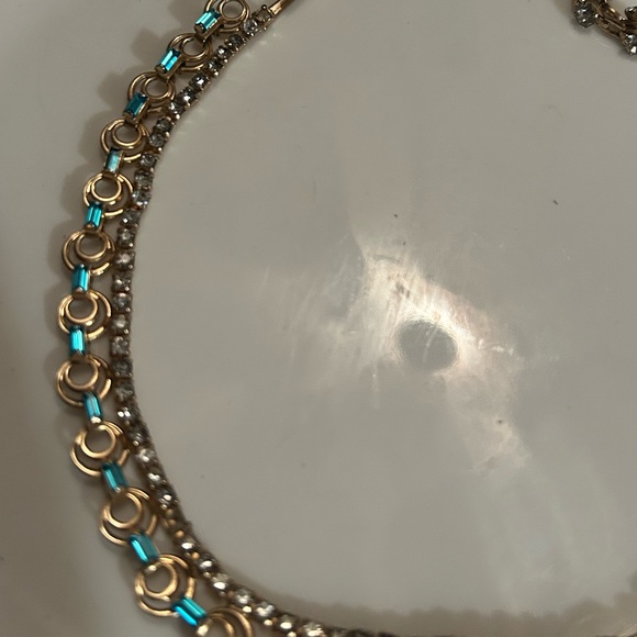 1950’s turquoise and clear crystal vintage choker shepherds hook. EUC - Picture 9 of 15